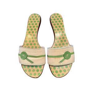 Kate Spade Green Polka Dot Canvas Button Detail Toby Slides Sandals 7.5